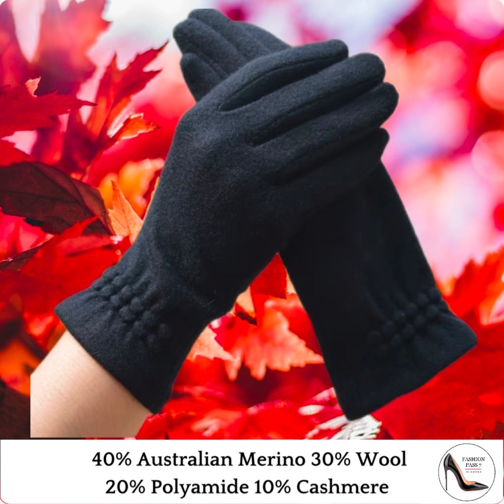 Luxury Cashmere Merino Wool Gloves Classic Black Driving Winter Warm Cozy Gloves